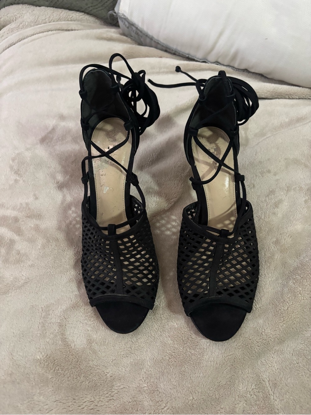 Vince Camuto Black Lace-Up Peep Toe Heels